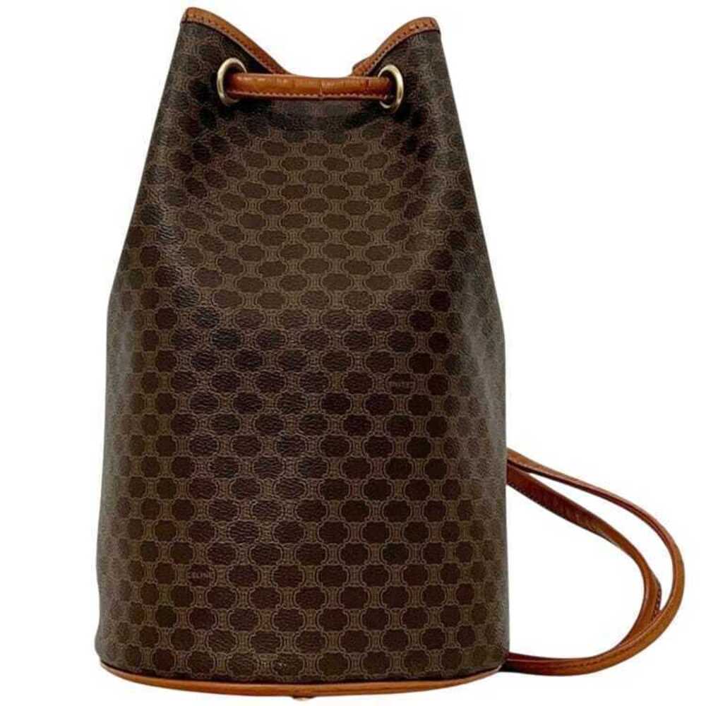 Celine Drawstring Backpack Rucksack Shoulder Bag Macadam Leather Daypack Brown
